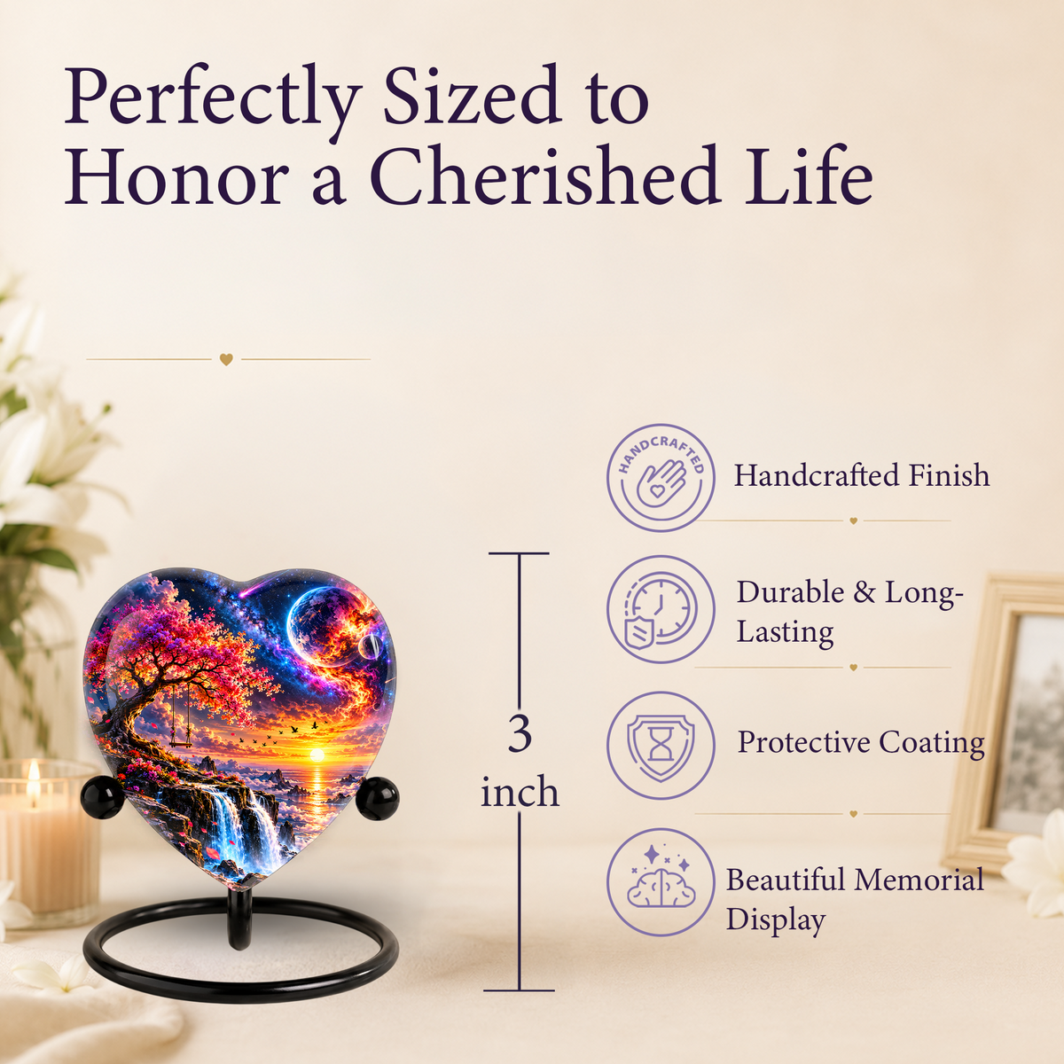 Fantasy Tree Heart Cremation Urn for Ashes, Personalized Adult Memorial Urn, Heart Shaped Cremation Urn