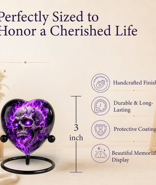 Purple Skull Adult Cremation Urn for Ashes, Gothic Skull Memorial Urn, Personalized Adult Urn, Halloween Horror Heart Shaped Cremation Urn