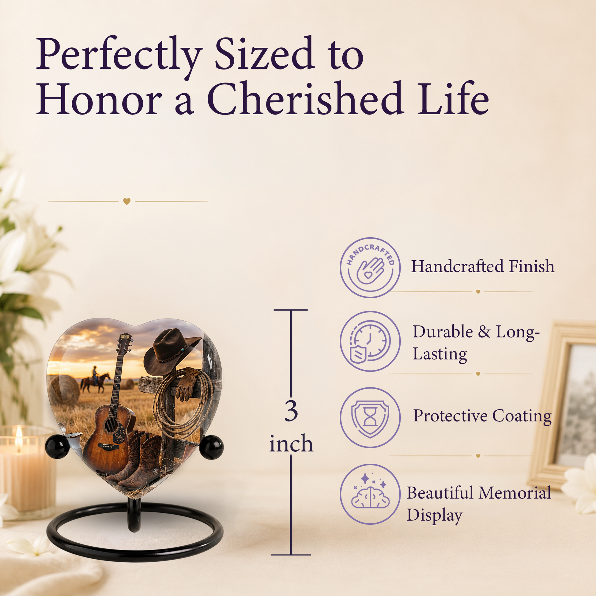 Cowboy Urn for Dad – Western Heart Shaped Cremation Urn for Father, Son & Men