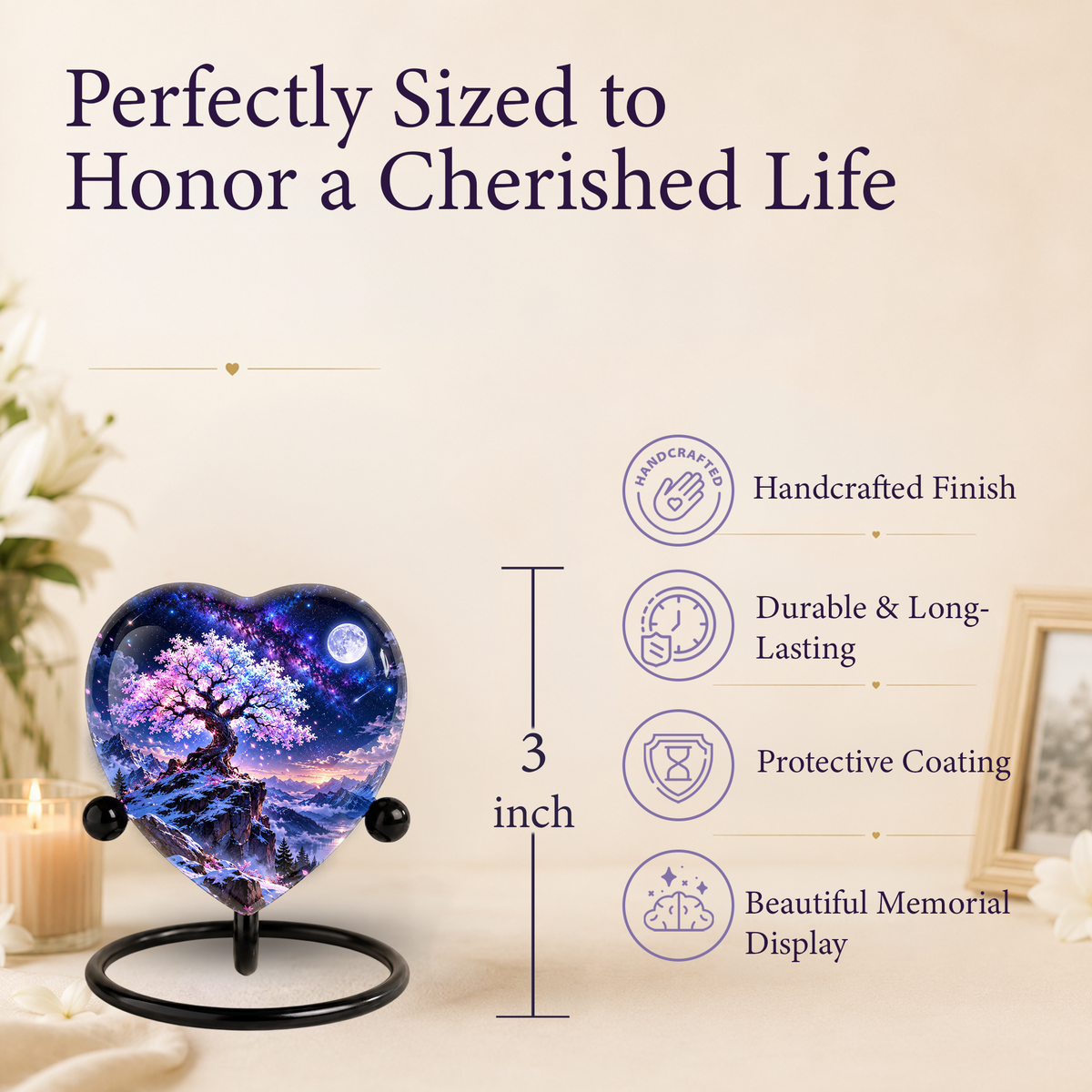 Cherry Blossom Adult Urn for Ashes, Tree of Life Memorial Urn, Pink Sakura Tree Cremation Urn