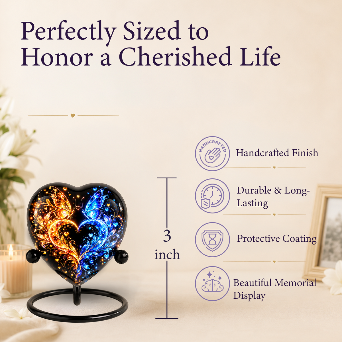 Heart Shaped Butterfly Urn for Ashes, Blue and Gold Butterfly Cremation Urn, Personalized Memorial Urn for Human Ashes