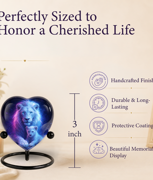 White Lion and Lion Cub Heart Memorial Urn – Adult Urn, Urns for Adult Ashes