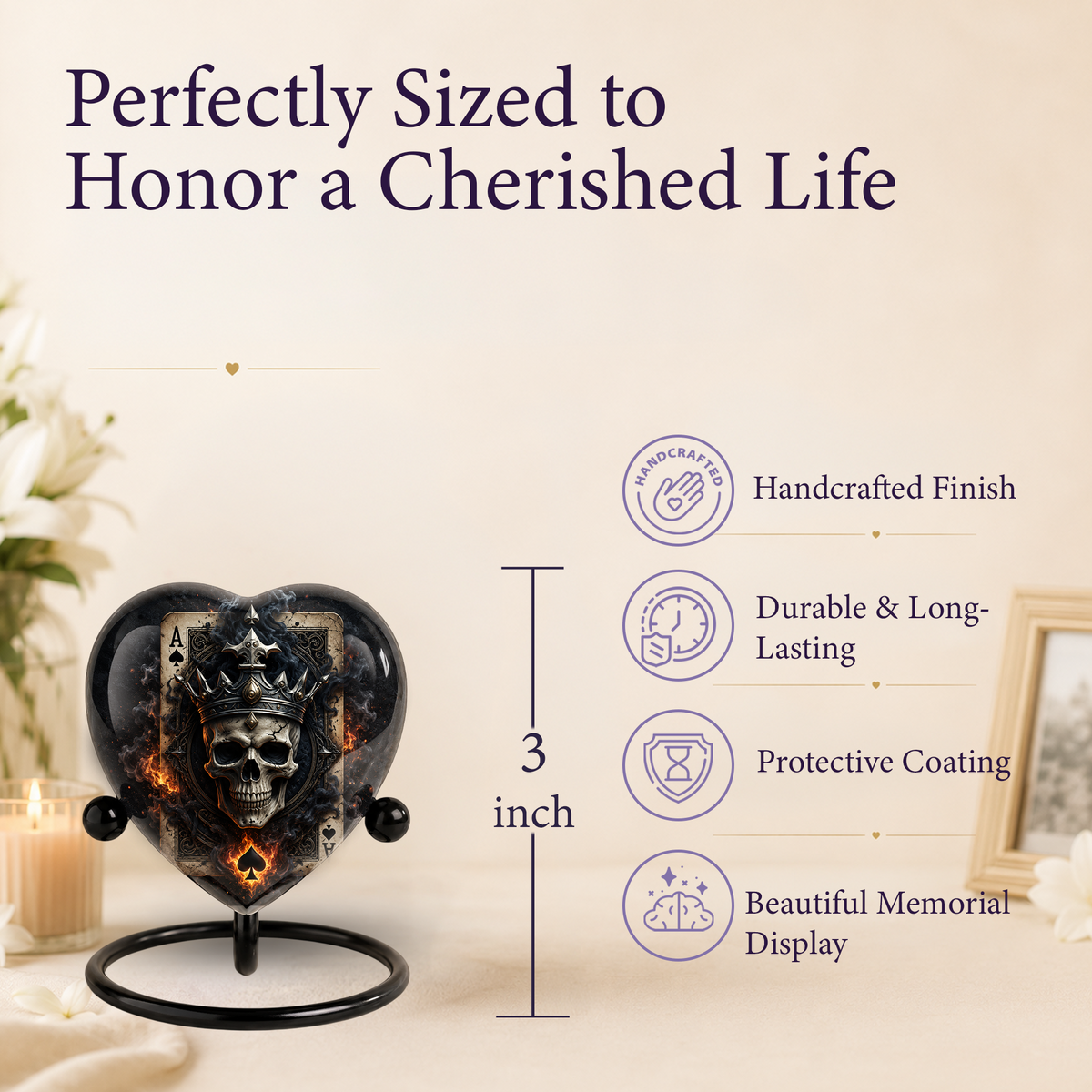 Skull King Heart Cremation Urn for Adults – Unique Adult Urn for Ashes