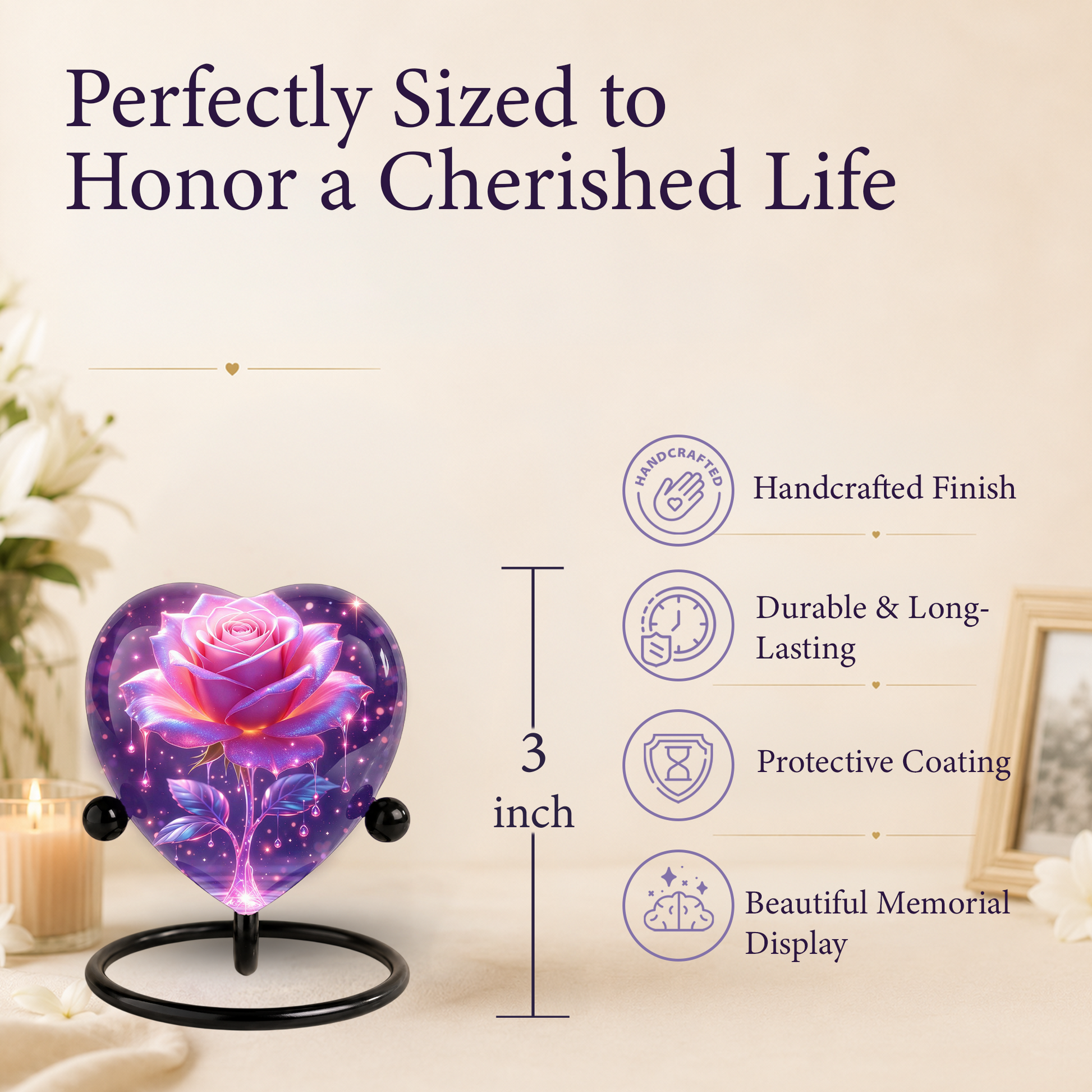 Rose Heart Urn for Mom – Personalized Keepsake Urn for Mom, Beautiful Cremation Urn for Female Ashes