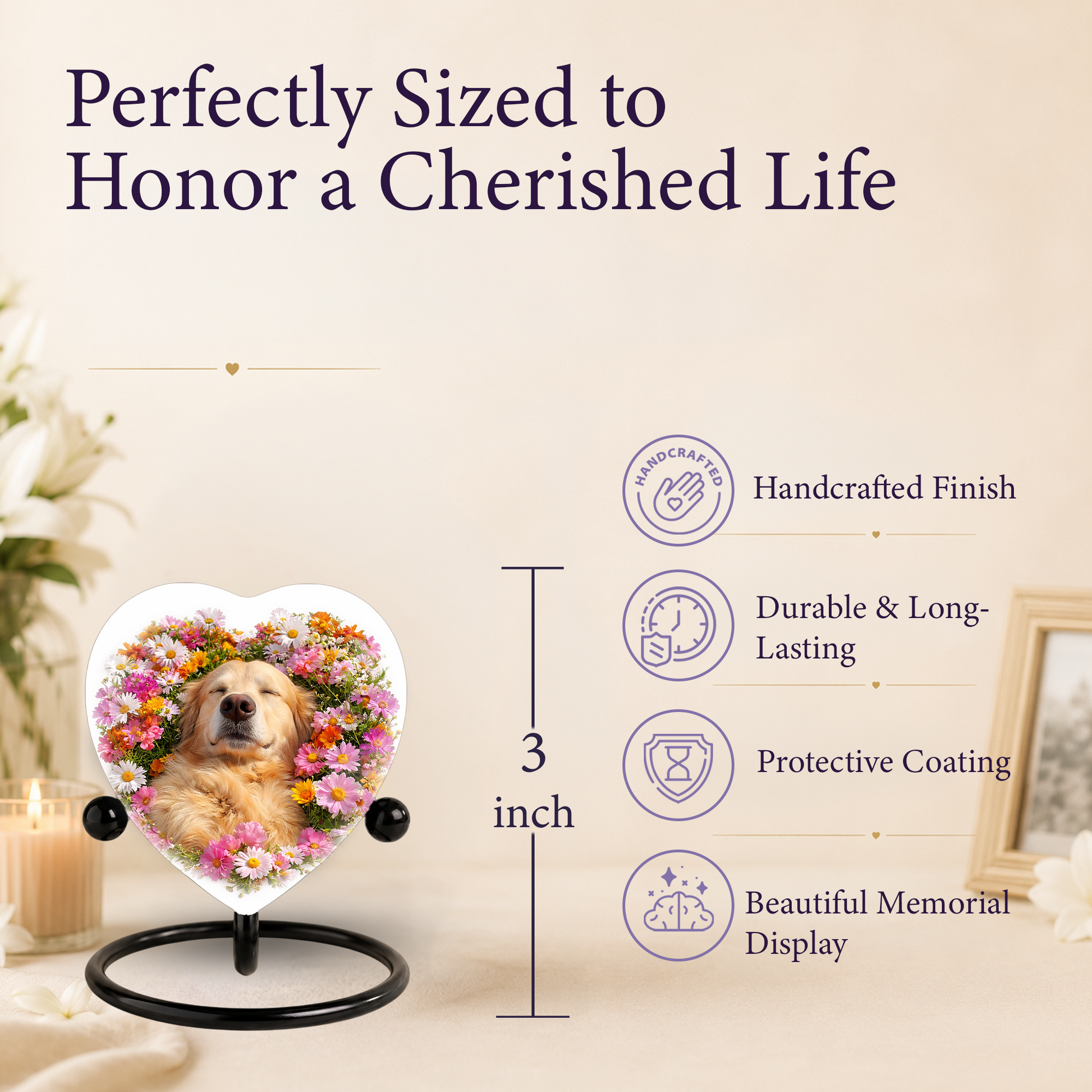 Golden Retriever Flower Heart Adult Urn for Ashes – Peaceful Floral Memorial Cremation Urn