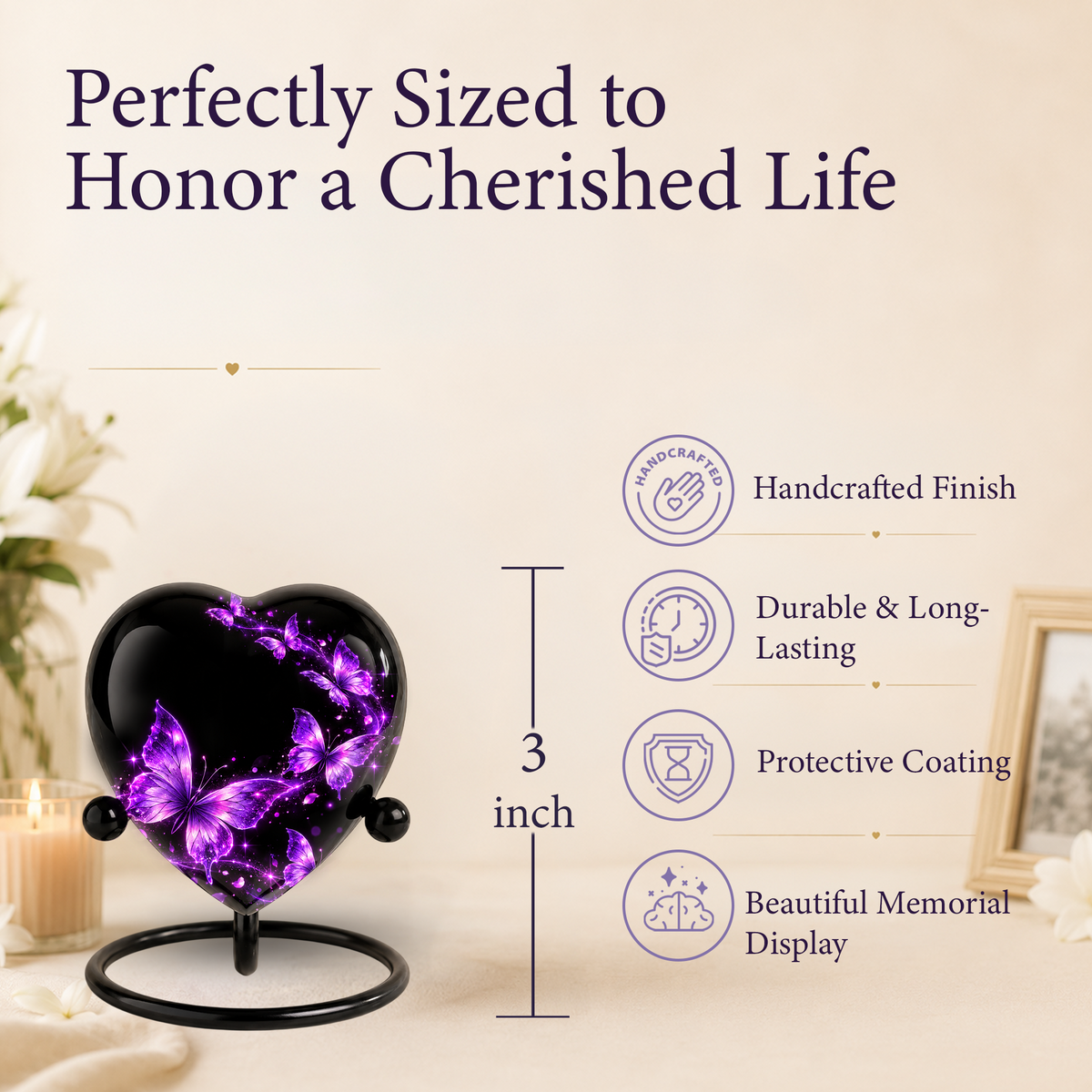 Purple Butterfly Adult Cremation Urn for Ashes, Personalized Butterfly Memorial Urn, Purple Heart Urn, Butterfly Cremation Urn, Adult Urn