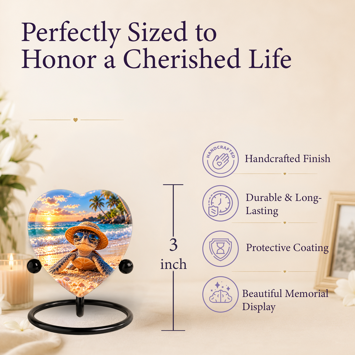 Turtle Beach Cremation Urn for Ashes, Sea Turtle Memorial Urn, Ocean Sunset Urn, Heart Shaped Cremation Urn,