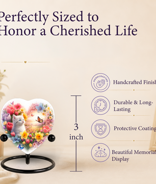Personalized Cat Urn for Ashes – Heart-Shaped Floral Butterfly Memorial Adult Urn for Cremation Ashes
