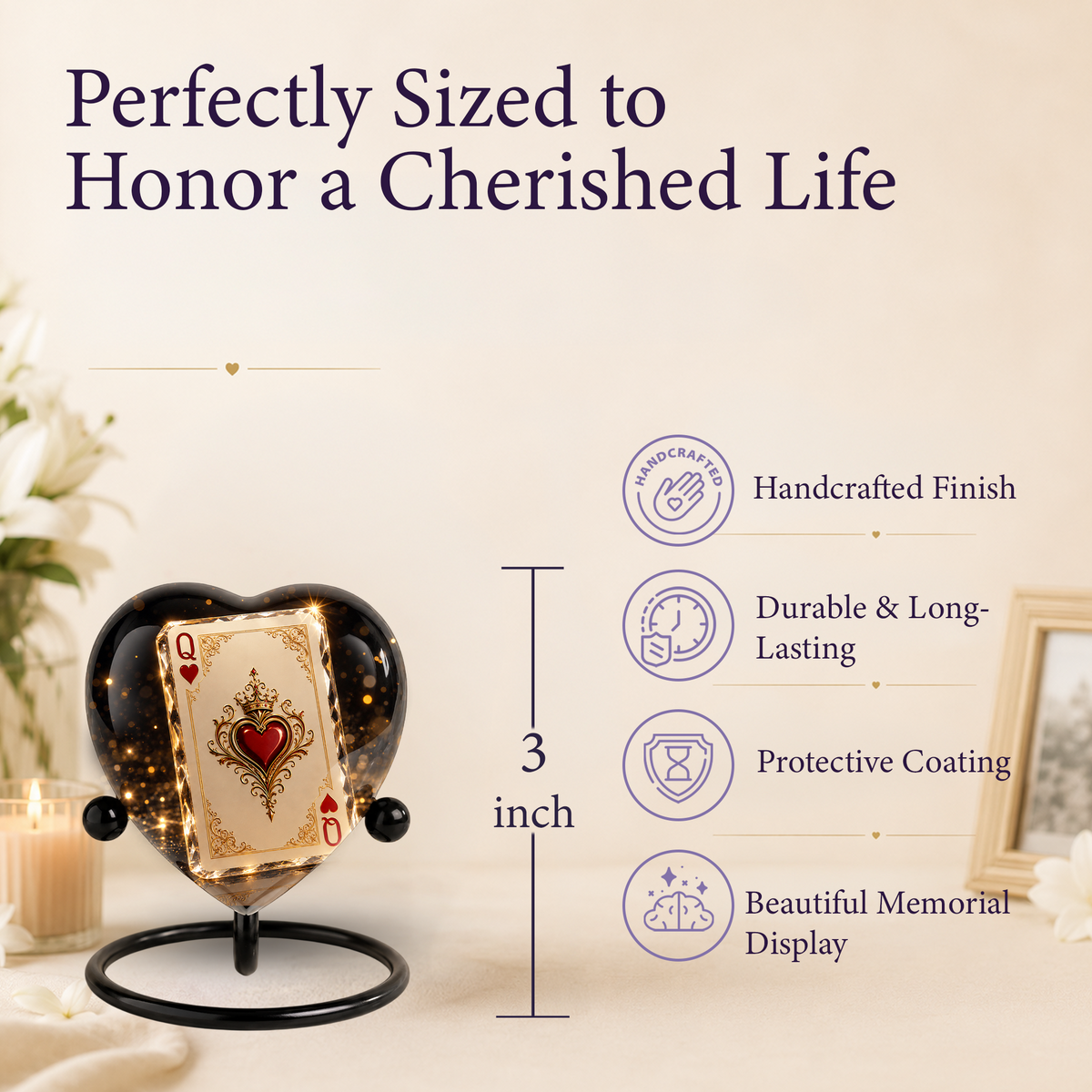 Queen of Hearts Adult Urn – Elegant Adult Cremation Urn for Ashes, Heart Memorial Urn