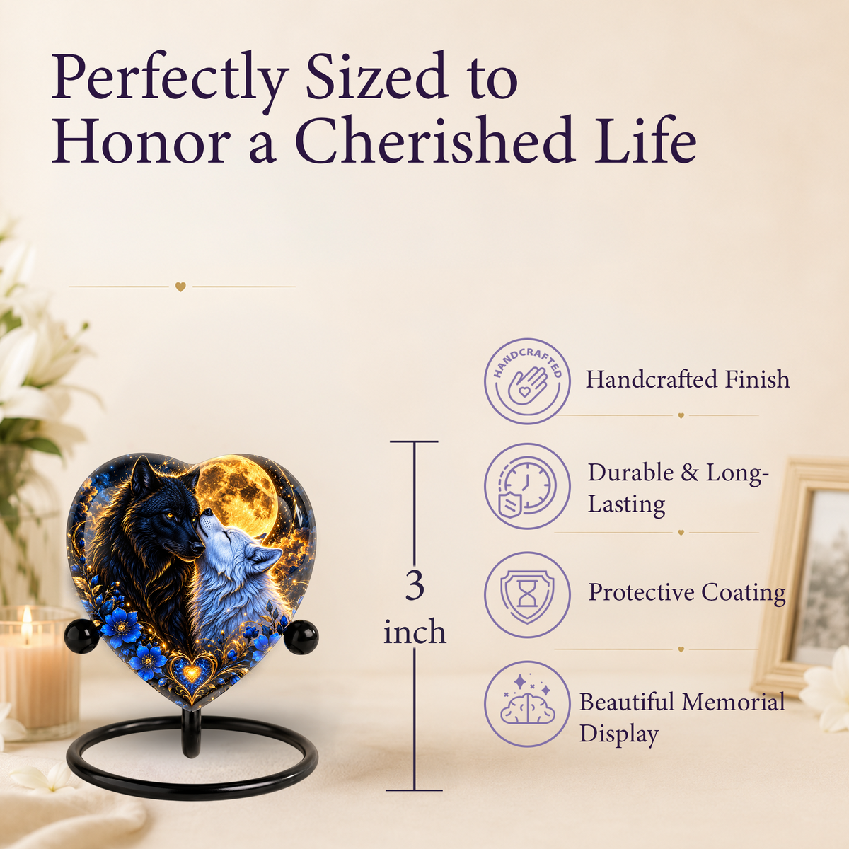 Wolf Couple Heart Cremation Urn for Ashes, Personalized Adult Memorial Urn, Wolf Urn for Couples