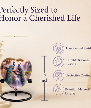 Heart-Shaped Memorial Urn, Peacock Urns for Adult Ashes, Peacock Adult Cremation Urn