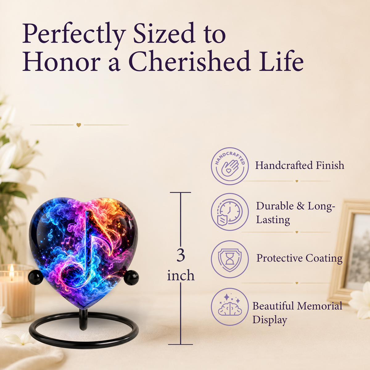 Heart Shaped Music Note Urn for Ashes, Colorful Musical Memorial Urn, Personalized Music Lover Cremation Urn
