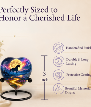 Horse Adult Urn for Ashes, Black Horse and Golden Moon Memorial Urn, Celestial Mountain Cremation Urn