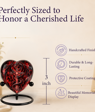 Red Dragon Cremation Urn for Ashes, Dragon Cross Memorial Urn, Gothic Fantasy Adult Urn, Personalized Dragon Urn for Men, Heart Shaped Urn