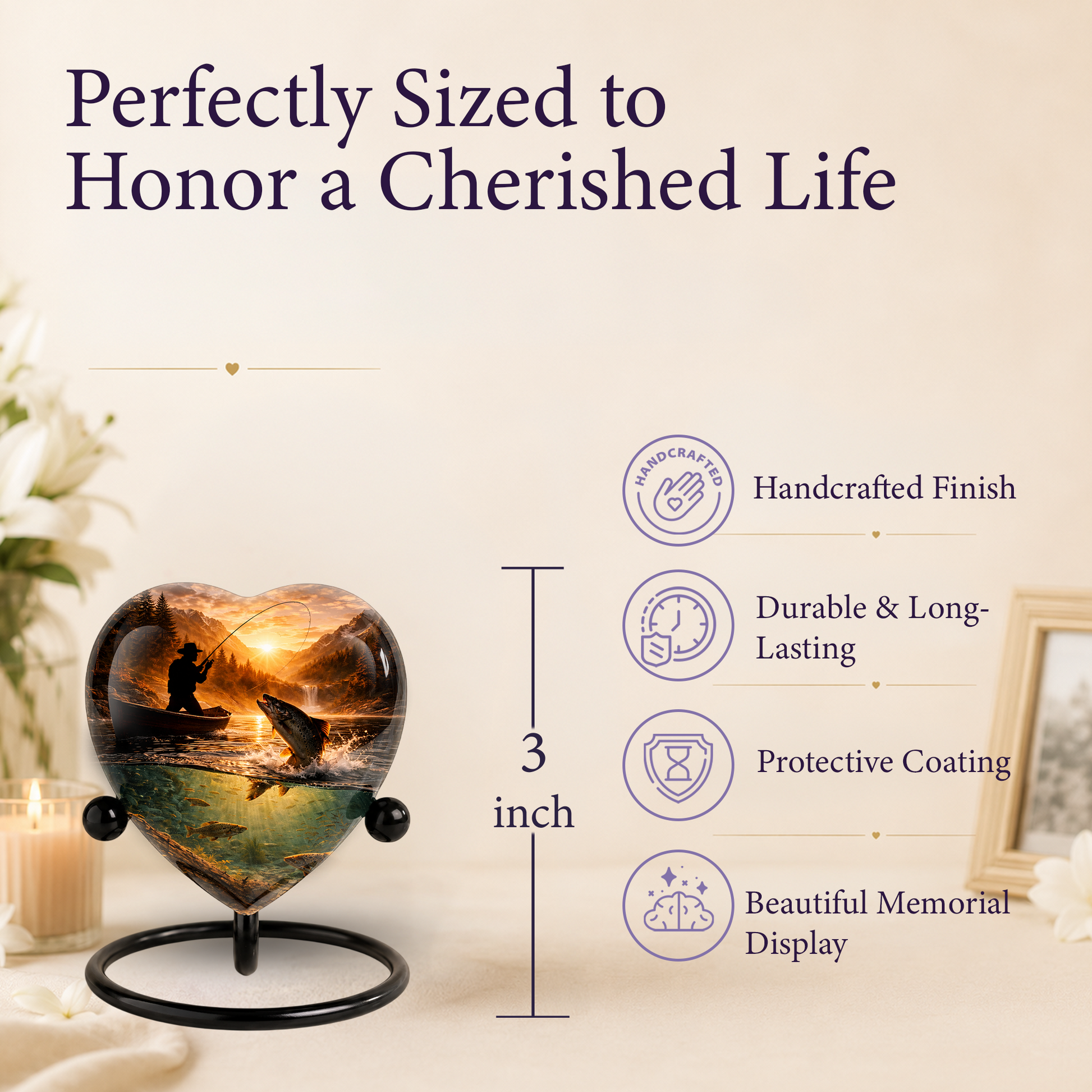 Fishing Urn for Dad – Gone Fishing Cremation Urn for Human Ashes, Personalized Adult Male Keepsake Urn