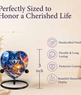 Wolf and Deer Adult Urn for Ashes, Blue Wolf and Fawn Memorial Urn, Celestial Wildlife Cremation Urn