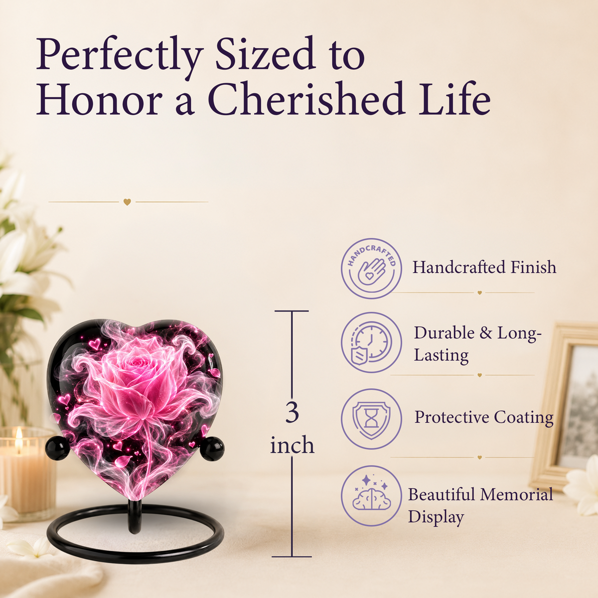 Pink Rose Adult Cremation Urn for Ashes, Personalized Rose Memorial Urn, Heart Shaped Adult Urn, Pink Flower Cremation Urn, Love Urn