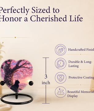 Cherry Blossom Cat Memorial Urn – Black Cat Sunset Heart Urn,Cat Memorial Keepsake Urn for Ashes