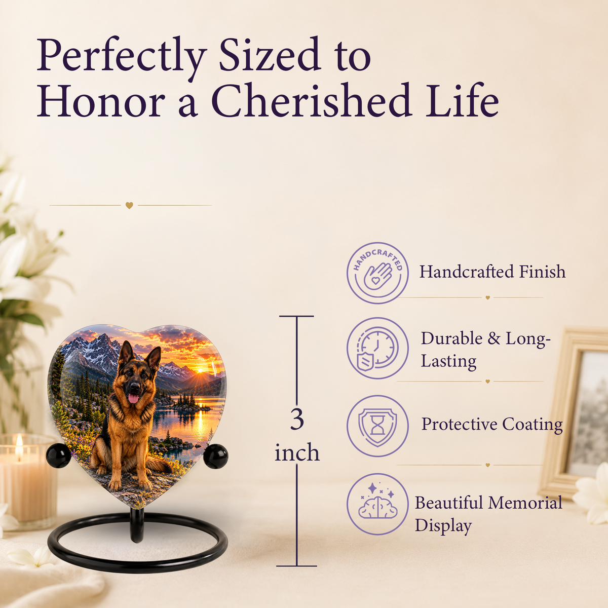 German Shepherd Heart Cremation Urn for Ashes, Personalized Adult Memorial Urn Heart Shaped Pet Memorial