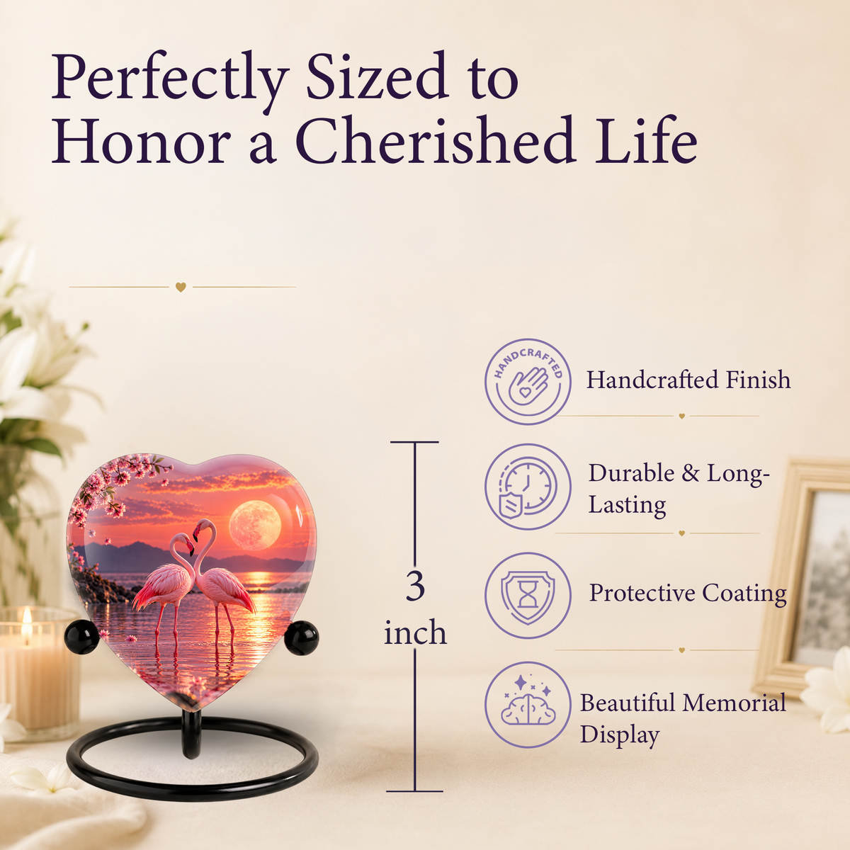 Flamingo Heart Adult Cremation Urn for Ashes, Personalized Memorial Urn for Adults,