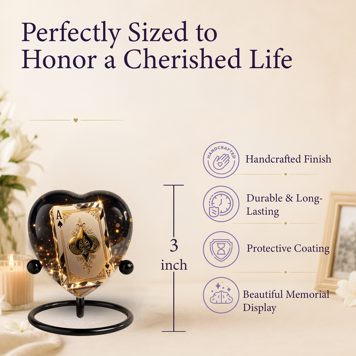 Ace of Spades Adult Urn – Luxury Playing Card Heart Design Adult Cremation Urn for Ashes