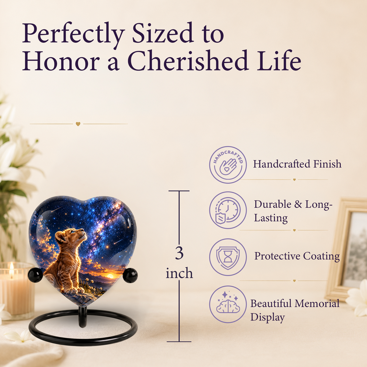 Lion Cub Heart Cremation Urn for Ashes, Personalized Adult Memorial Urn, Lion Urn for Loved One