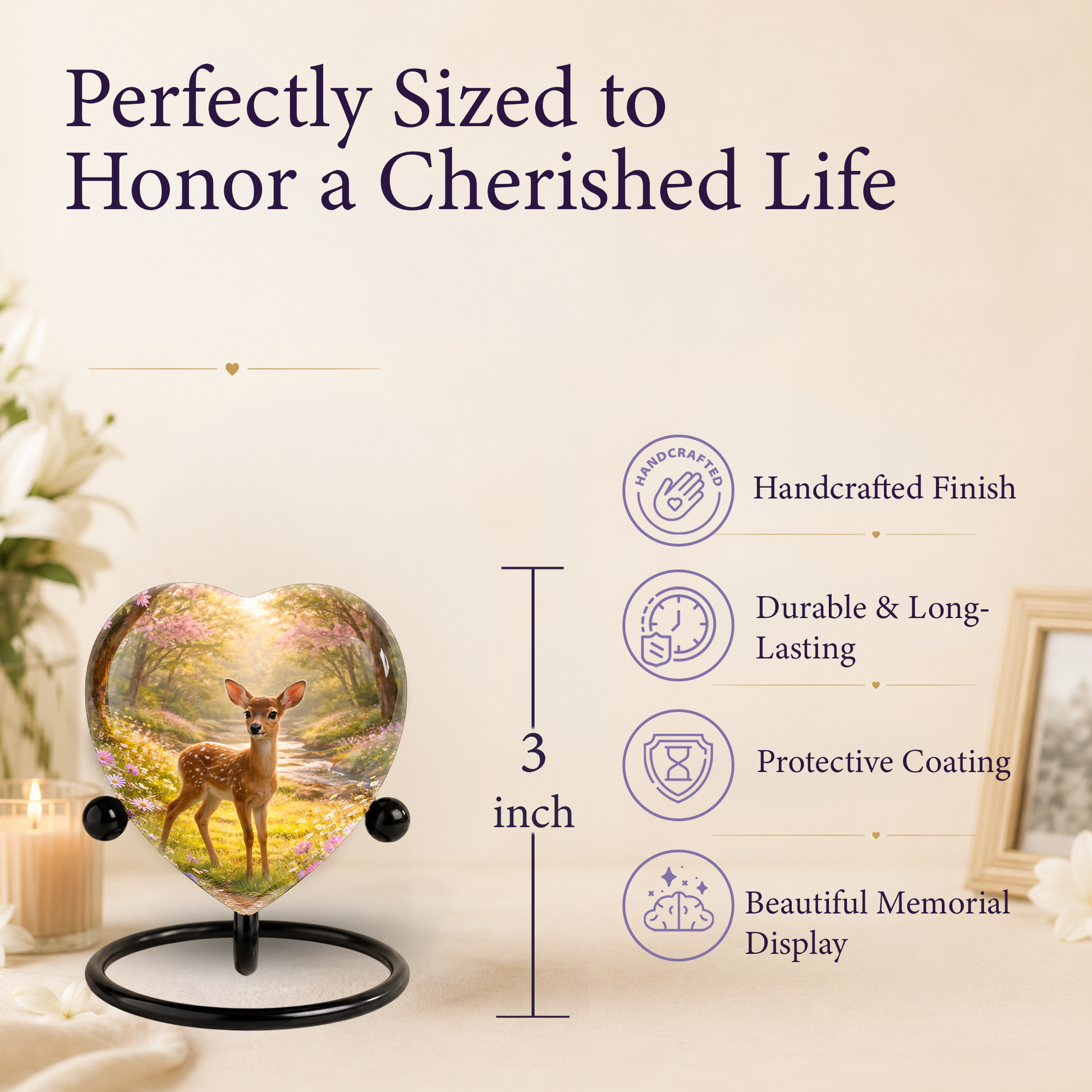 Deer Heart Shaped Urn for Adult Ashes | Adult Cremation Urn & Memorial Urn