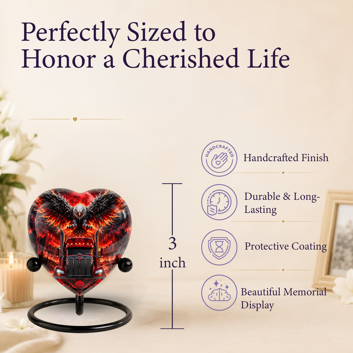 Eagle Truck Adult Urn for Ashes, Personalized Adult Cremation Urn, Red Black Semi Truck Memorial Urn