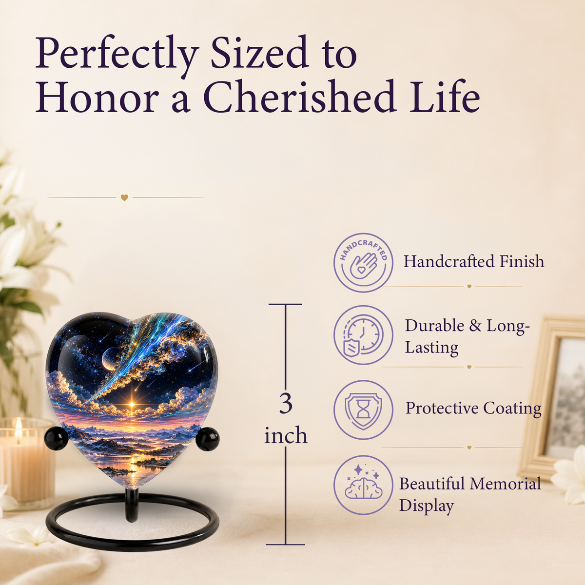 Optimized SEO Title Galaxy Mountain Heart Cremation Urn for Ashes, Personalized Adult Memorial Urn