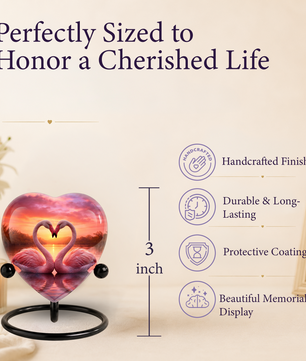 Lovely Swan Sunset Urn – Adult Urn for Ashes, Heart-Shaped Adult Cremation Urn Memorial