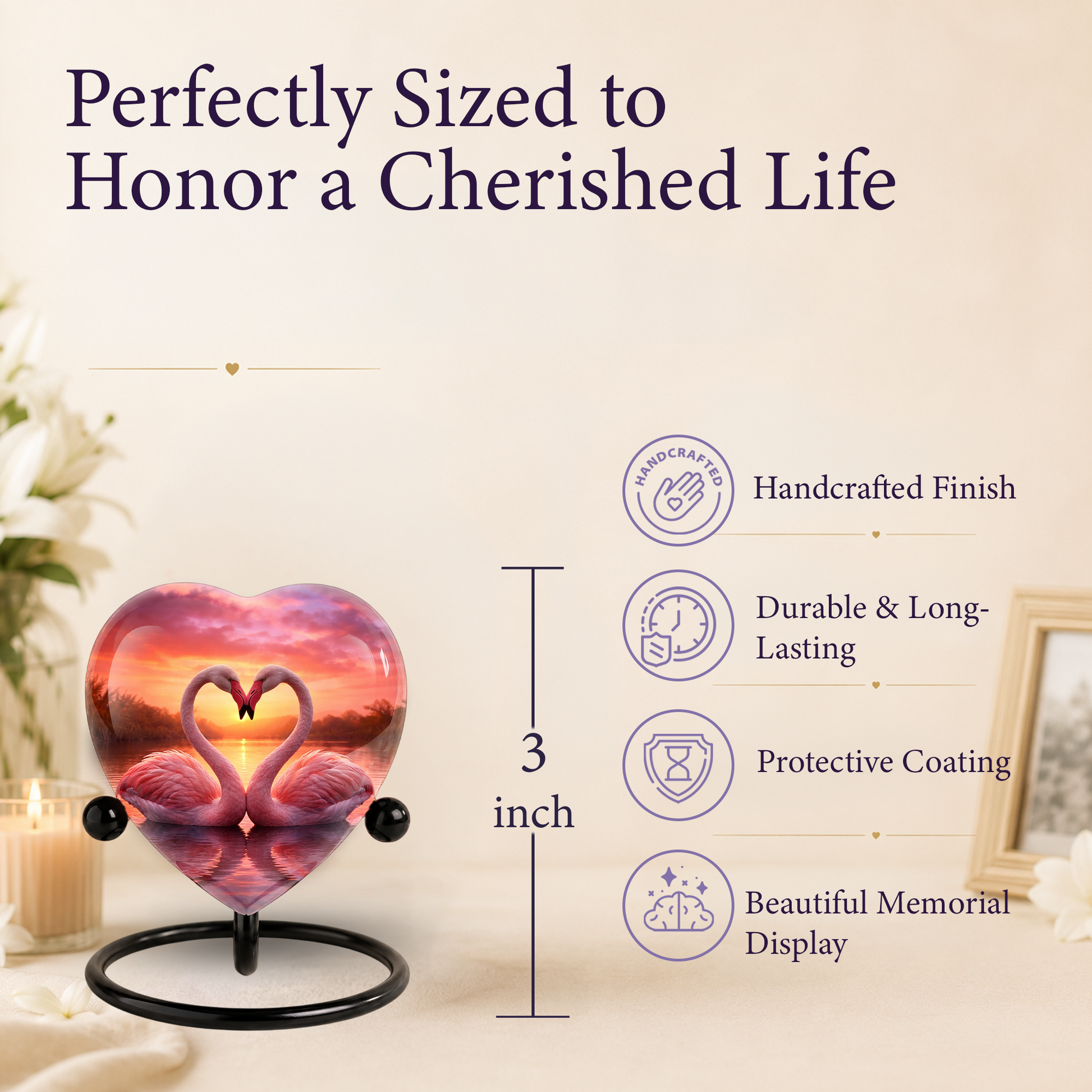 Lovely Swan Sunset Urn – Adult Urn for Ashes, Heart-Shaped Adult Cremation Urn Memorial
