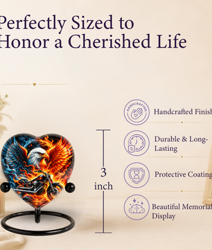 Heart Shaped Eagle Motorcycle Urn for Ashes, Phoenix Fire Cremation Urn, Biker Memorial Urn for Human Ashes