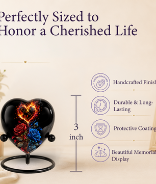 Fire and Roses Adult Cremation Urn for Ashes, Personalized Heart Urn, Red & Blue Rose Memorial Urn, Flame Cremation Urn, Adult Urn