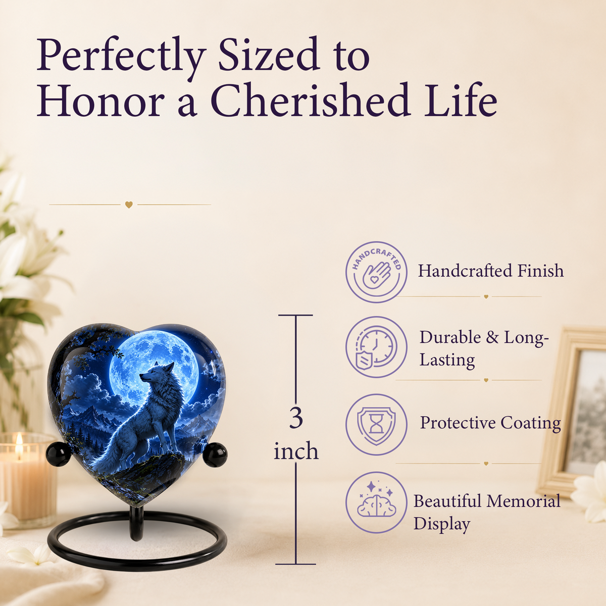 Wolf Adult Cremation Urn for Ashes – Moonlit Wolf Memorial Urn Personalized Wolf Cremation Urn