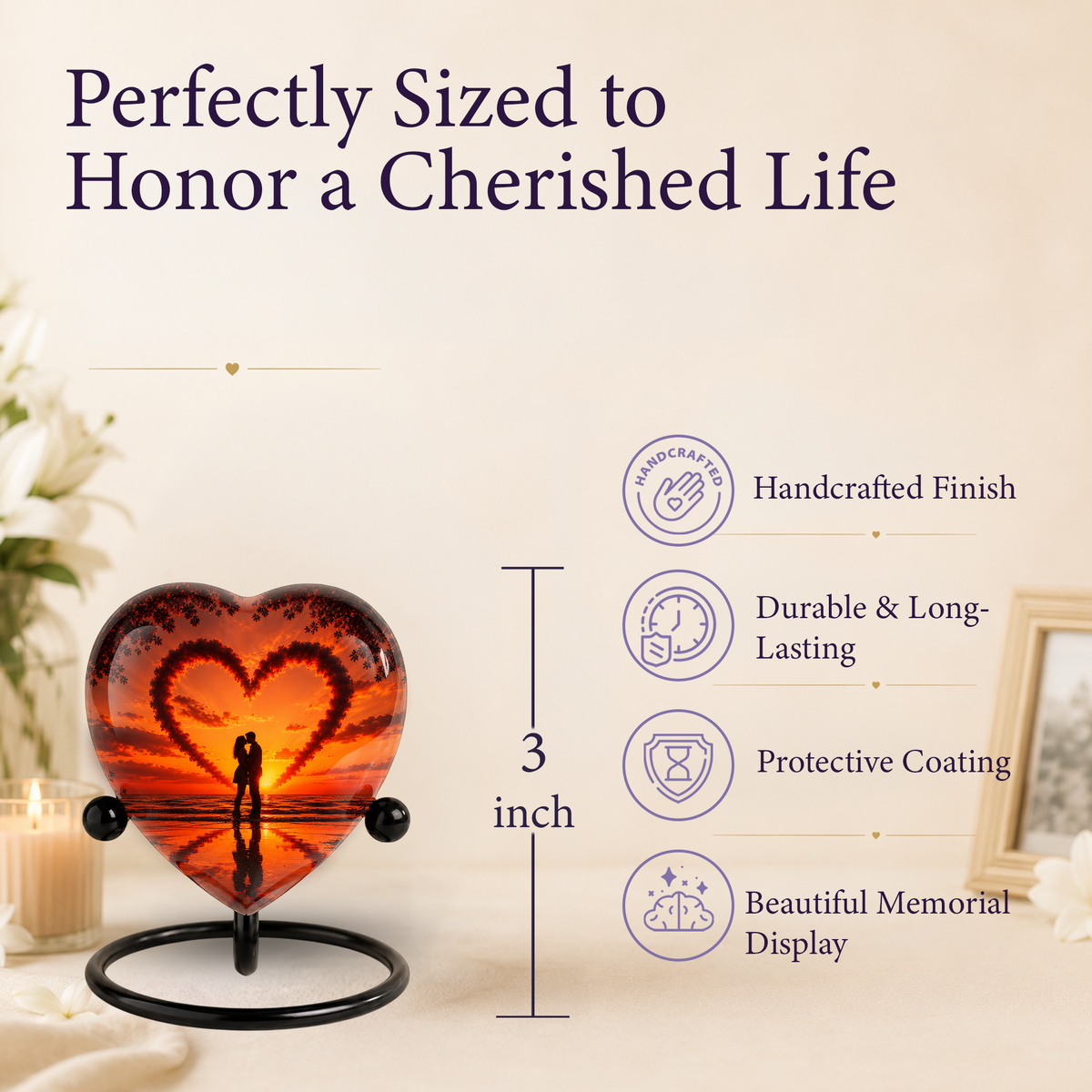 Sunset Heart Cremation Urn for Adult Ashes, Personalized Beach Urn for Human Ashes, Romantic Ocean Memorial Urn
