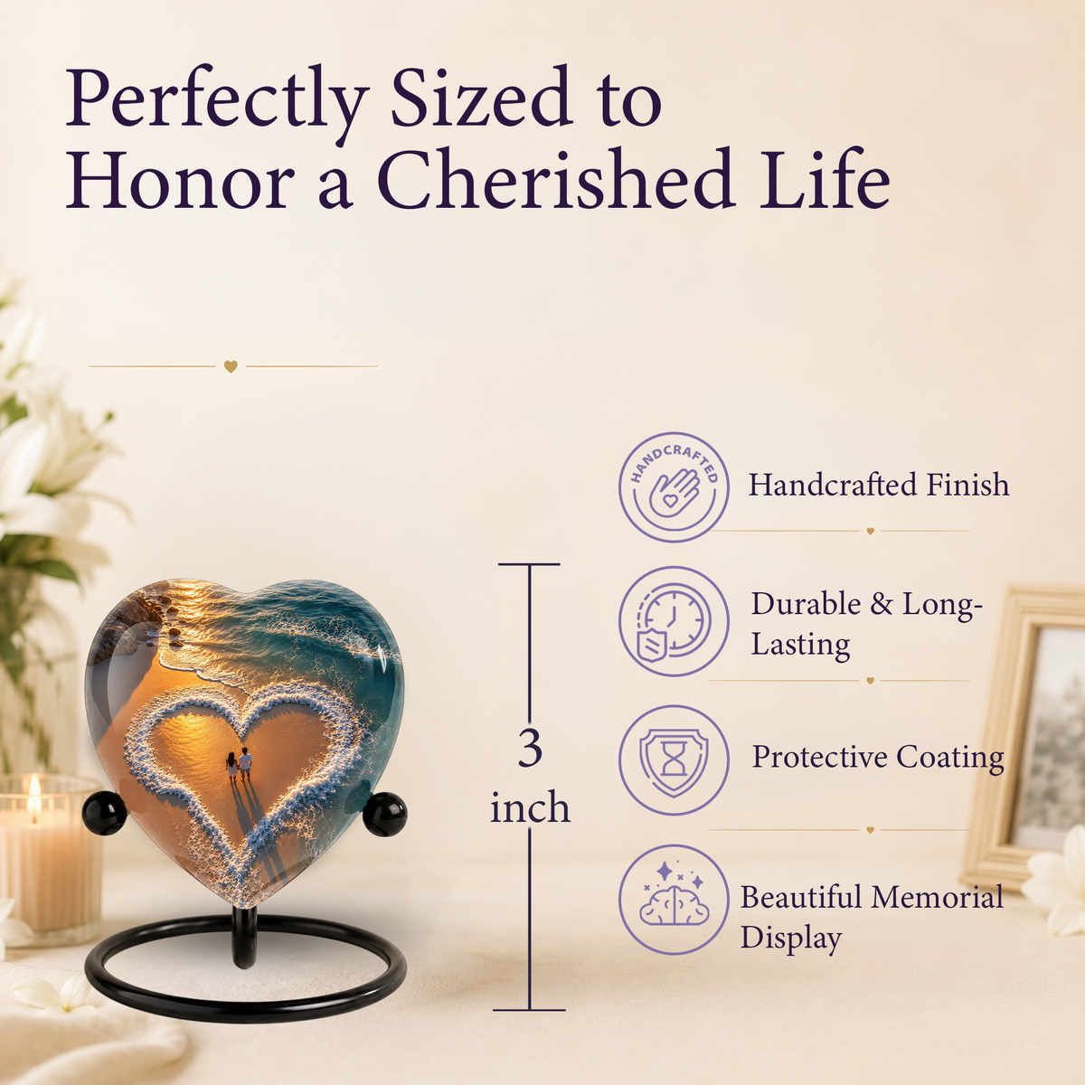 Beach Heart Cremation Urn for Adult Ashes, Personalized Ocean Memorial Urn, Adult Urn for Human Ashes, Custom Beach Urn