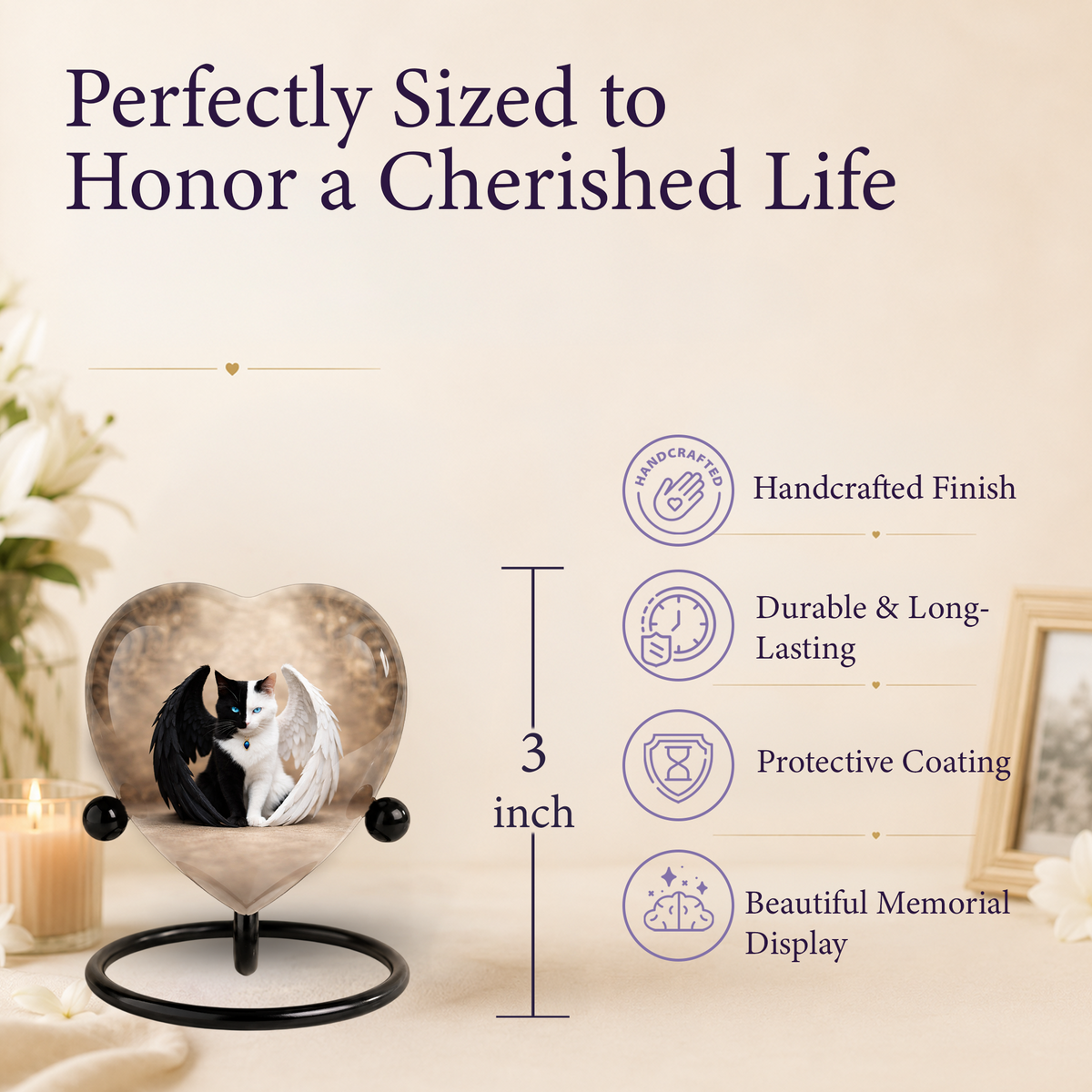 Adult Urn for Ashes – Heart Shaped Adult Cremation Urn with Angel Cat Wings