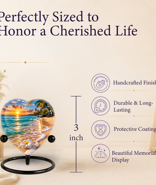 Beach Sunset Cremation Urn for Ashes, Tropical Ocean Memorial Urn, Heart Shaped Beach Urn, Personalized Coastal Urn,