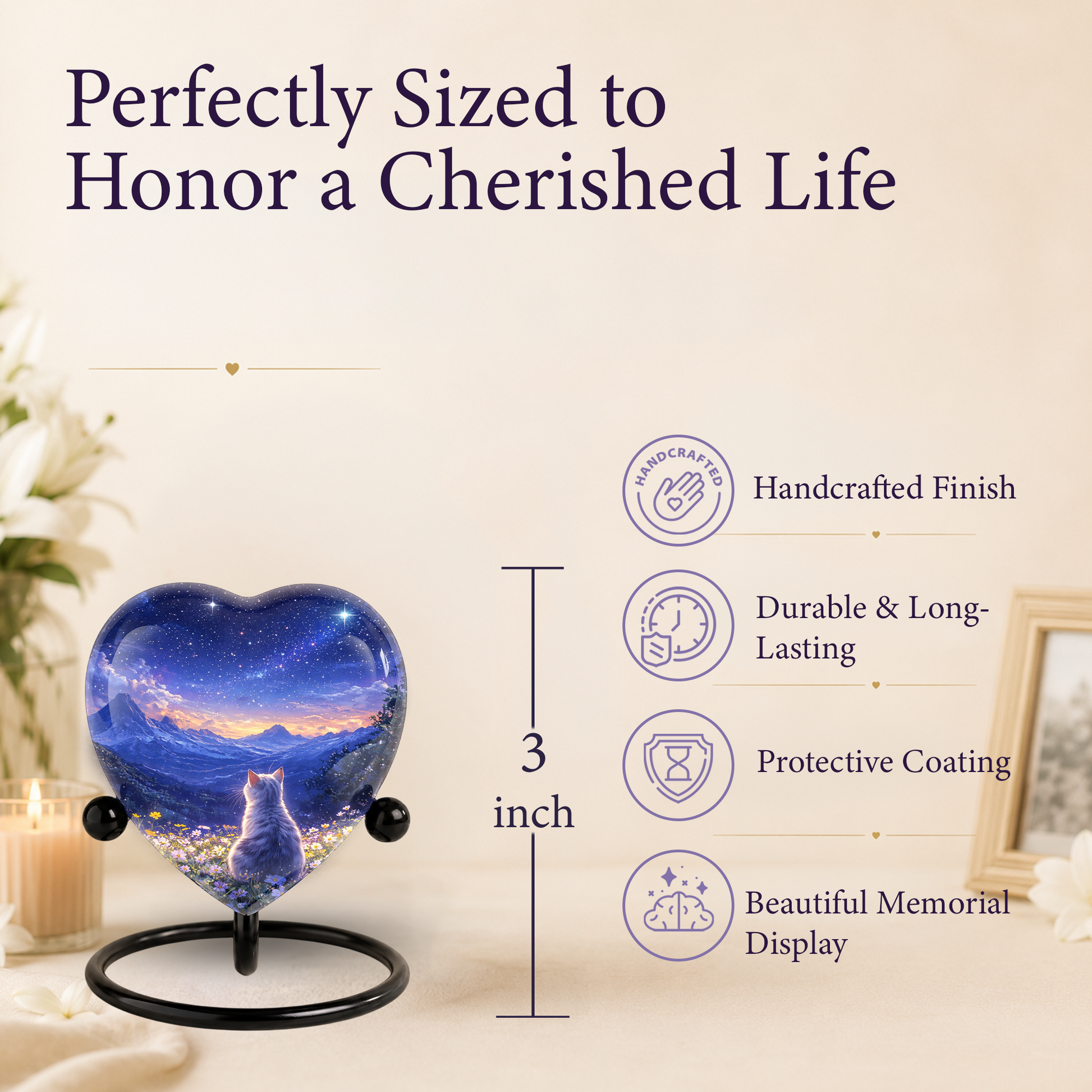 Celestial Cat Adult Urn for Ashes – Starry Night Mountain Cat Memorial Urn, Beautiful Adult Cremation Urn