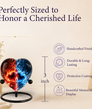 Heart Shaped Red and Blue Hearts Urn for Ashes, Flame Cremation Urn, Romantic Love Memorial Urn for Human Ashes