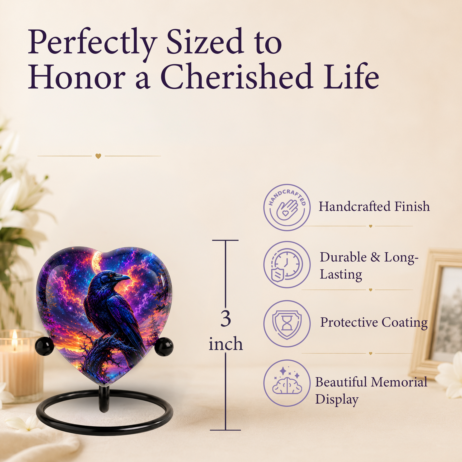 Raven Heart Cremation Urn for Adults – Unique Adult Urn for Ashes