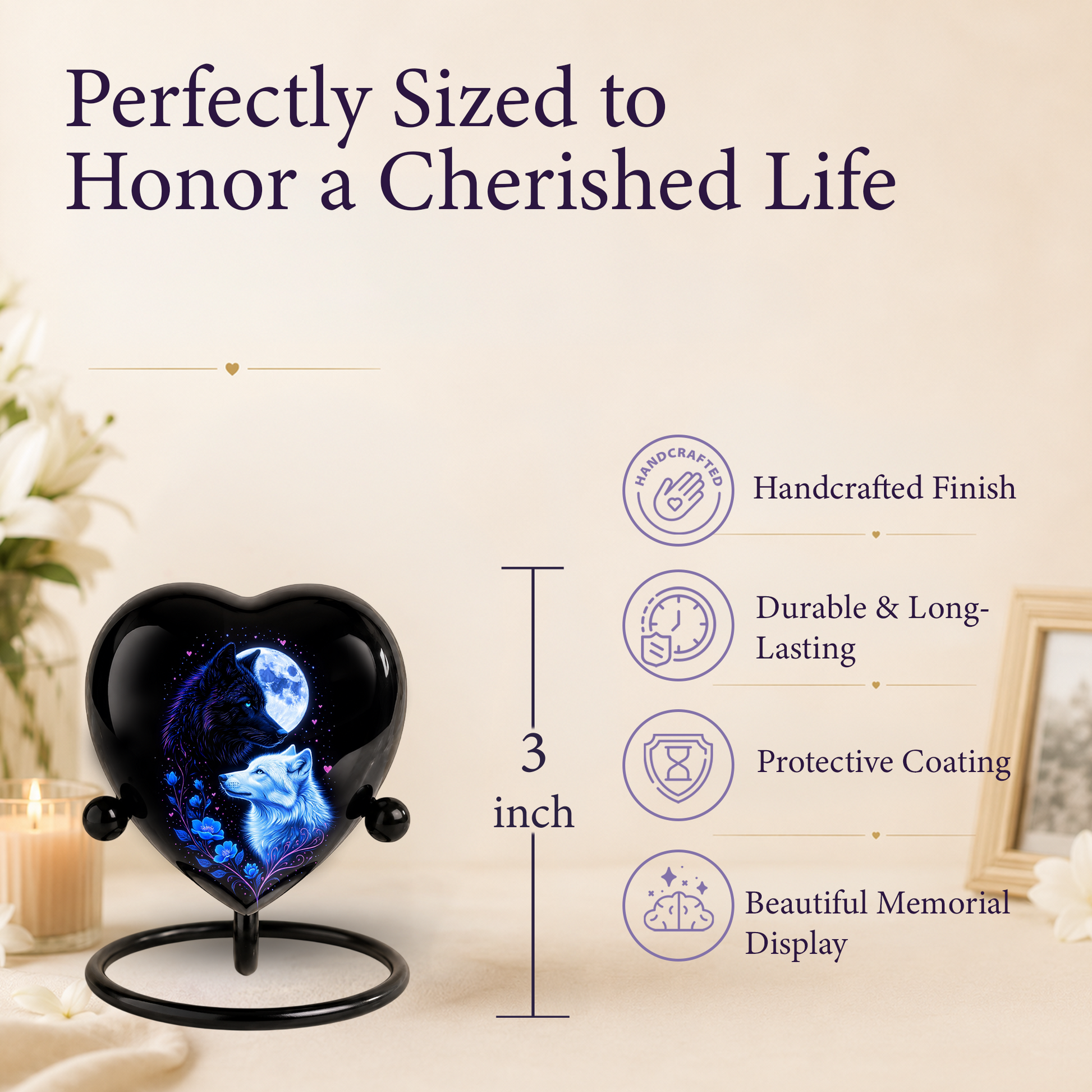 Wolf & Moon Heart Adult Urn – Adult Urn, Urns for Adult Ashes,Adult Cremation Urns