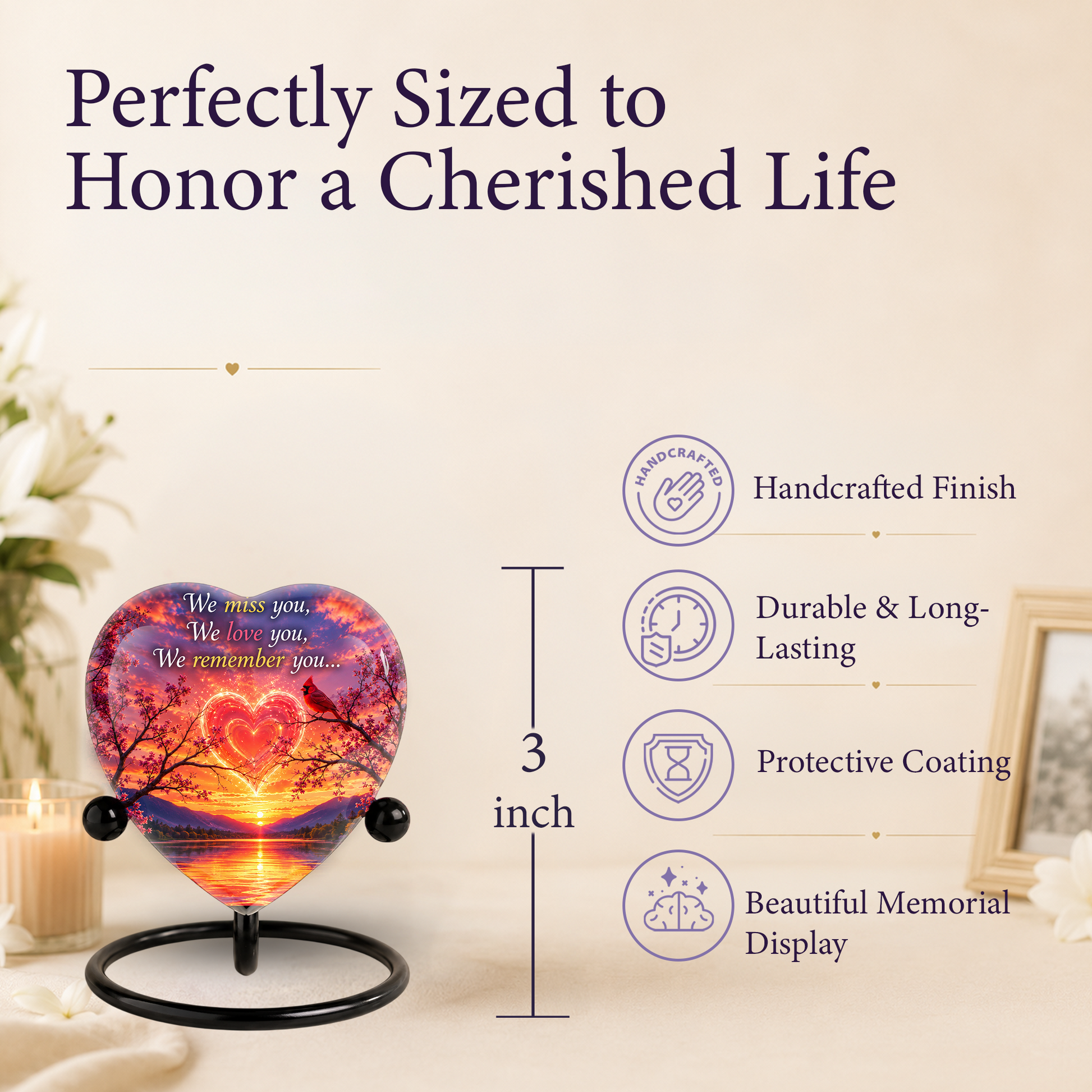 Sunset Heart Memorial Urn – Adult Urn for Ashes, Sunset Cremation Urn, Heart-Shaped Adult Cremation Urn