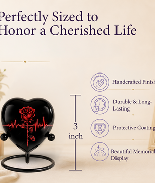Red Rose Heart Cremation Urn for Ashes, Rose Memorial Urn, Heartbeat Rose Urn, Personalized Adult Cremation Urn, Romantic Floral Urn
