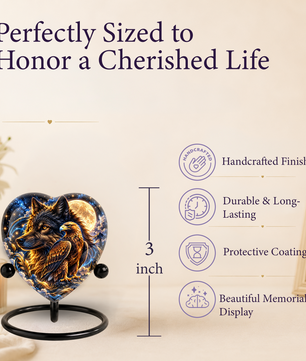 Heart Shaped Wolf and Eagle Urn for Ashes, Wildlife Cremation Urn, Celestial Moon Animal Memorial Urn