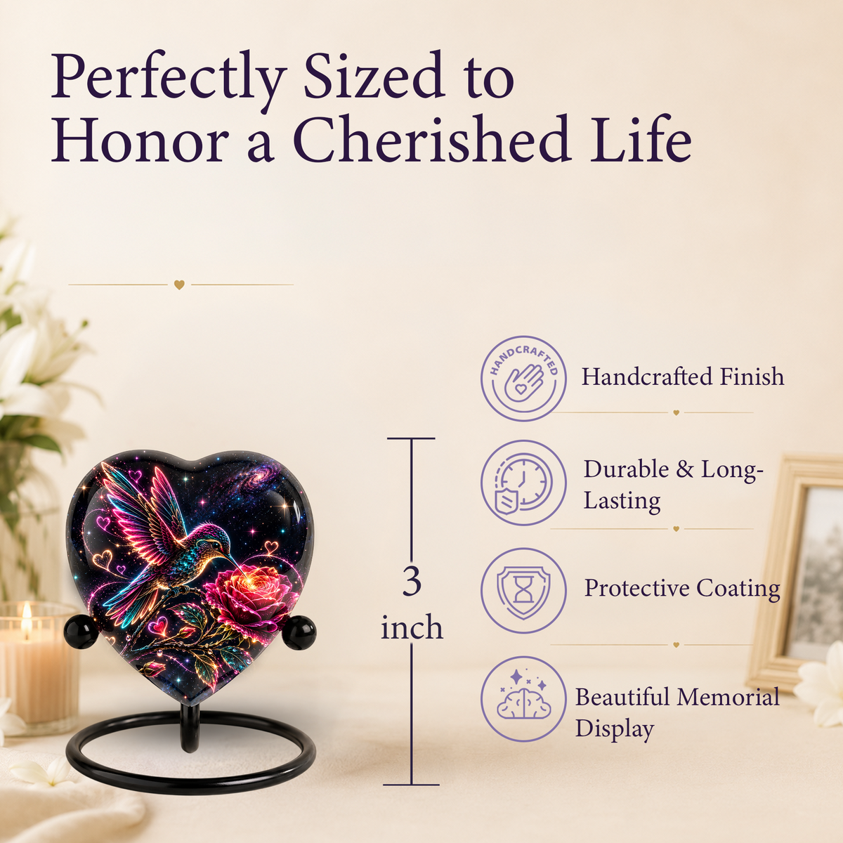Hummingbird and Rose Urn for Ashes, Celestial Floral Adult Cremation Urn