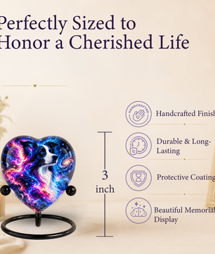 Heart Shaped Border Collie Urn for Ashes, Personalized Dog Cremation Urn, Galaxy Pet Memorial Urn