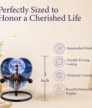 Lighthouse Adult Cremation Urn for Ashes, Personalized Ocean Memorial Urn, Moonlight Lighthouse Urn, Coastal Adult Urn, Heart Cremation Urn