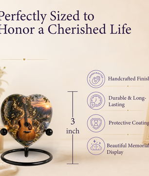 Guitar Cremation Urn for Ashes, Musician Memorial Urn, Heart Shaped Memorial Urn
