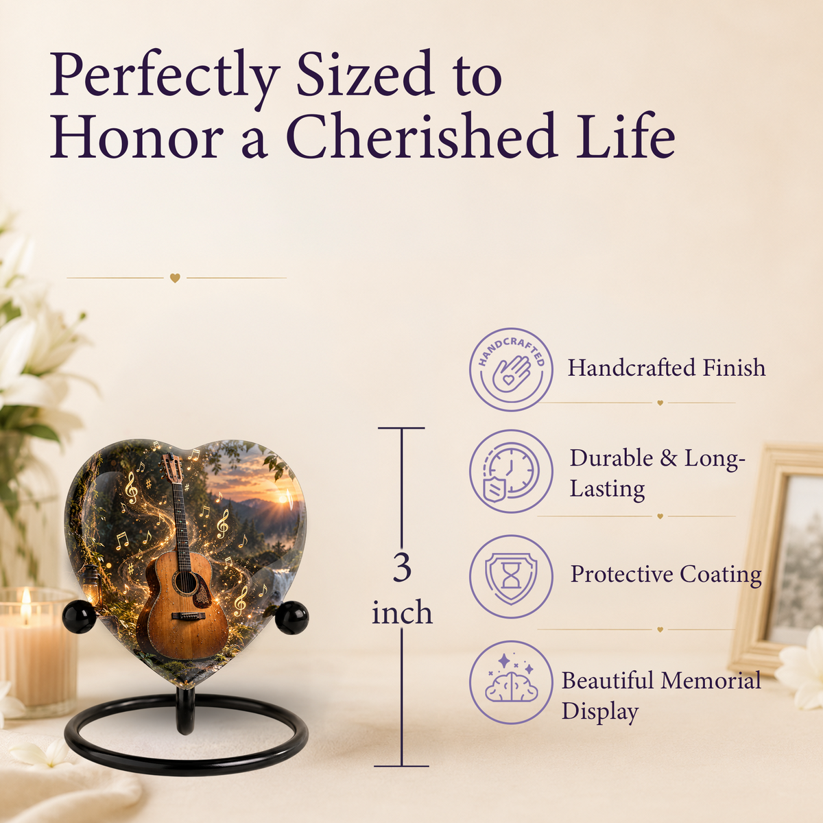 Guitar Cremation Urn for Ashes, Musician Memorial Urn, Heart Shaped Memorial Urn